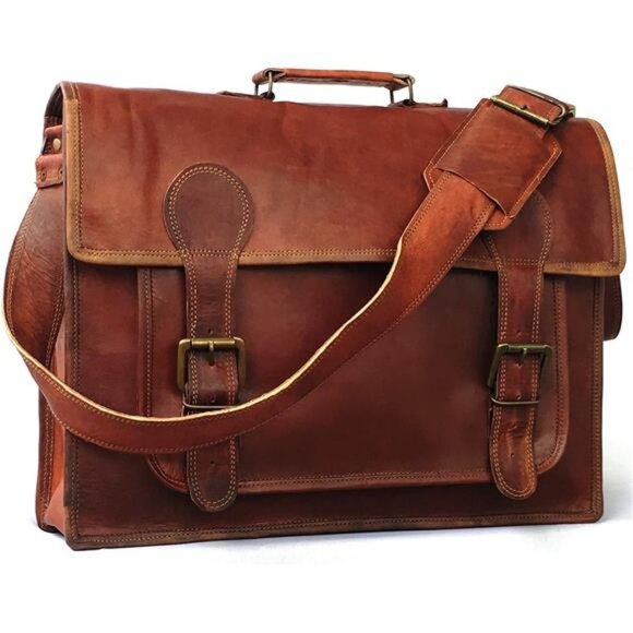 18 Inch Vintage Handmade Leather Travel Messenger Office Crossbody Bag Laptop Br